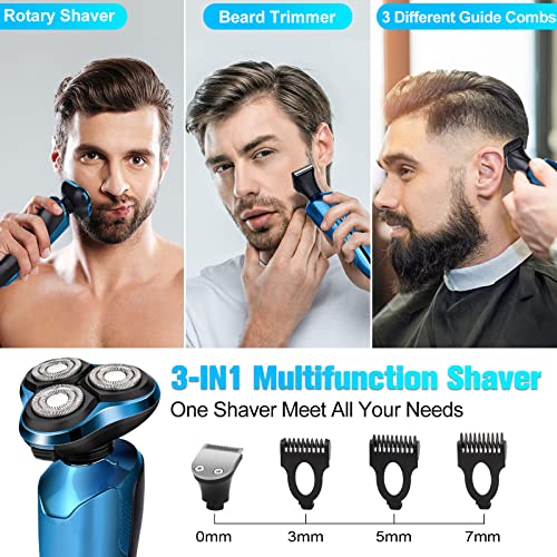 Image of Electric Razor for Men, 3-in-1 Shaver with Floating Blades for Nose Hair &Sideburns,Replacement Blades, Pop-up Trimmer, IPX7 Waterproof, Travel Lock, Wet & Dry Use, Face Shaving Grooming Travel Kit
