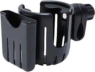 Stroller Walker Cup Holders & Phone Holder - 2-in-1 Adjustable Water Bottle and Drink Cup Organizer Doona Accessories for Wheelchair, Mobility Scooter, Bike & Rollator (Cup Holder with Phone Holder)