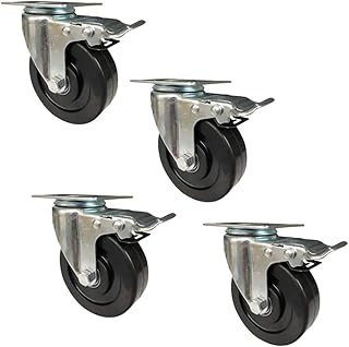 Castor Wheels，Castors for Furniture，Plastic Castor Wheels，Heavy Duty Castors,Rubber Swivel Castor Wheel,Caster with Brakes,Double Bearing Castor,for Furniture Table Trolley,4 Pcs (Color : Brake)