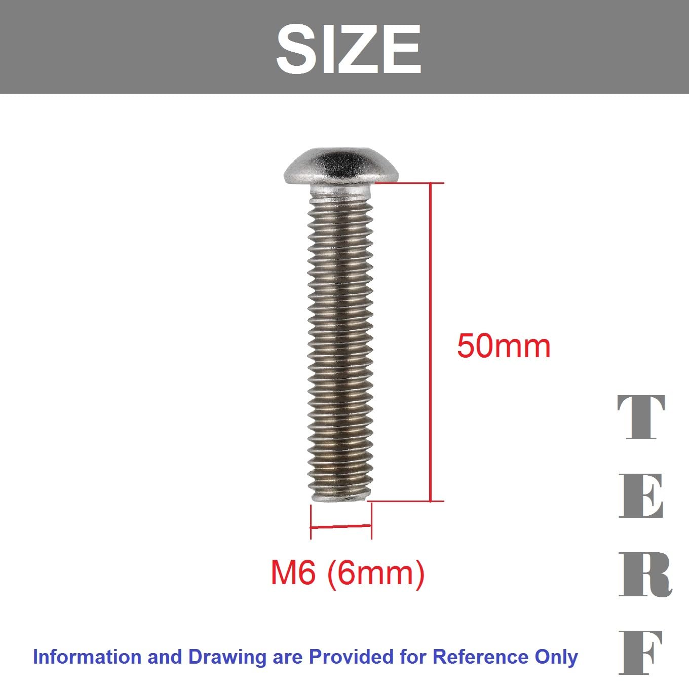 TERF® M6 X 50mm Hex Socket Cap Button Head Machine Screws Stainless Steel A2 (304) Machine Screw M6 (6mm) X 50mm Allen Key Hexagonal Socket Button Head Bolts - Image 3