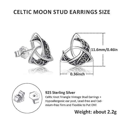Celtic Stud Earrings 925 Sterling Silver Crescent Moon Celtic Knot Triangle Vintage Stud Earrings for Women Hypoallergenic Celtic Irish Jewelry Gift2