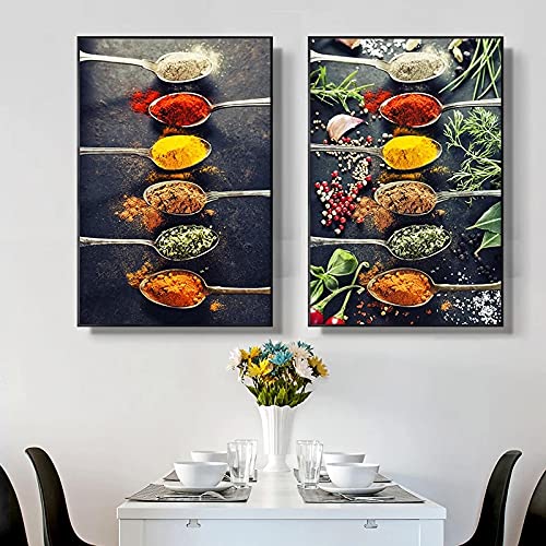 Impression sur toile cuisine herbes et épices au rendu artistique texturé