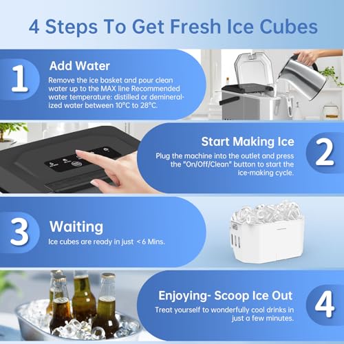 Image of WIE Stainless Steel Ice Maker, Self-Cleaning Ice Maker Machine, 12kg /24H, 2 Sizes 9 Ice Cube Ready in 6 Mins Ice Machine with Handle, Scoop & Basket, 1.5L Ice Cube Maker for Home /Kitchen /Office /Bar