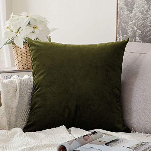 Image of Khooti Velvet 200 TC Cushion Cover Pack Of 1-10 inchX10 inch /25X25 Cm-Mehandi-Soft Pillow Covers Cushion Case For Sofa Bedroom Living room Chair Car