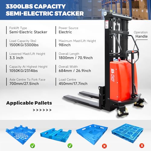 DMC-FPPS 3300lbs Semi-Electric Pallet Stacker 98
