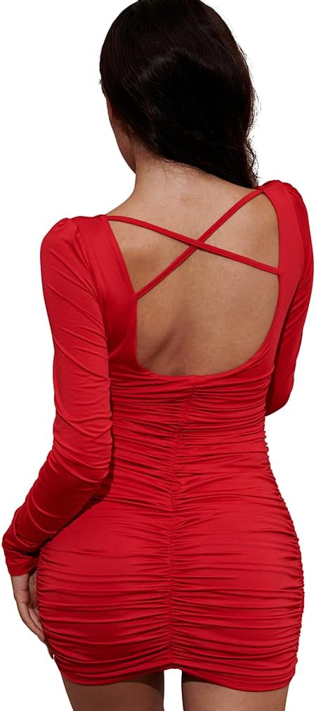 XXTAXN Women's Sexy Bodycon Long Sleeve Backless Party Mini Dress - Image 4