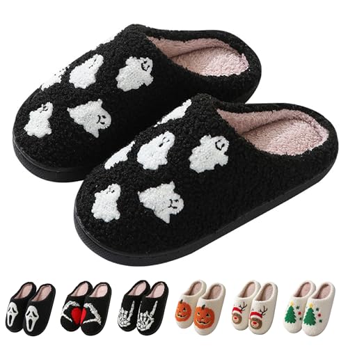 Zuiyisu Halloween/Christmas Slippers for Women Men, Soft Plush Fu...