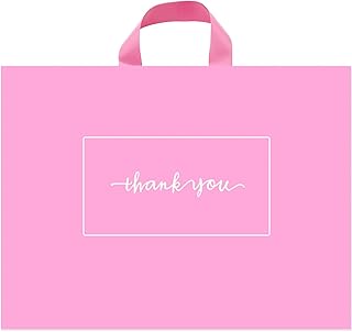 Pink Thank You Bags for Business Small 50Pcs 17x16In Thank You Merchandise Bags Bulk - Extra Thick 2.76Mil Large Plastic Shopping Bags Merchandise Retail Bags with Handles for Boutique