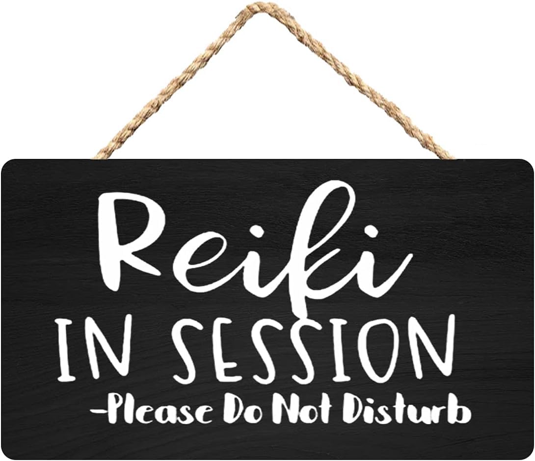 Hanging Wall Sign Wooden, Reiki In Session Wellness Wood Sign, Reiki Decor Wall Door Hanger Handmade Sign For Home Living Room Reiki Studio Bedroom Wellness Space Decor 12X8 Inch