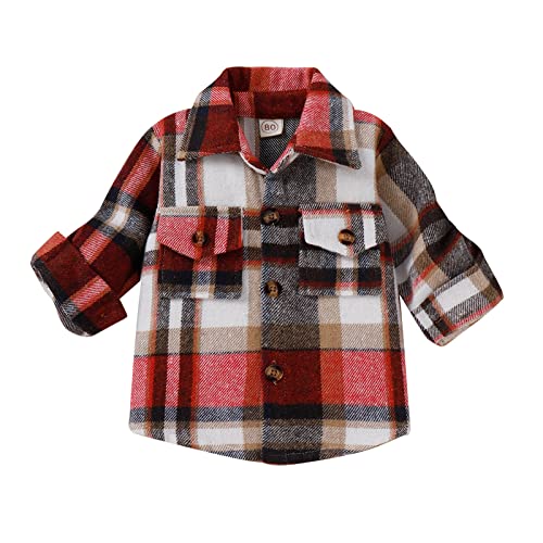 Toddler Boys Girls Shirt Coat Jacket Plaid Long Sleeve Kids Turn Down Collar Button Tops Toddler Winter Coats for