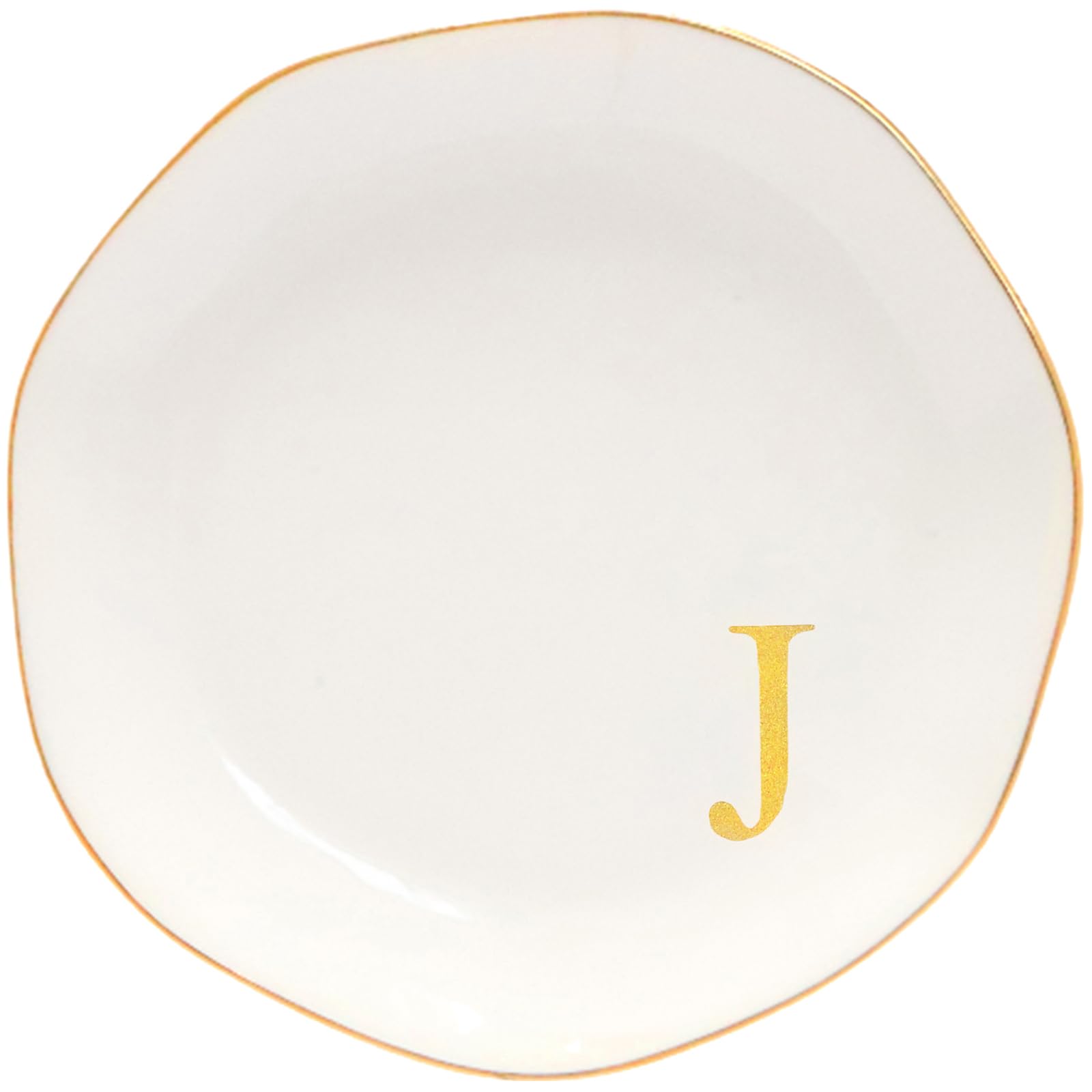 Ceramic Jewelry Tray Initial Ring Dish Personalized J-Monogrammed Engagement Wedding Gifts, for Birthday Mother's Day Christmas for Women, Ceramic White 4.75" (J)
