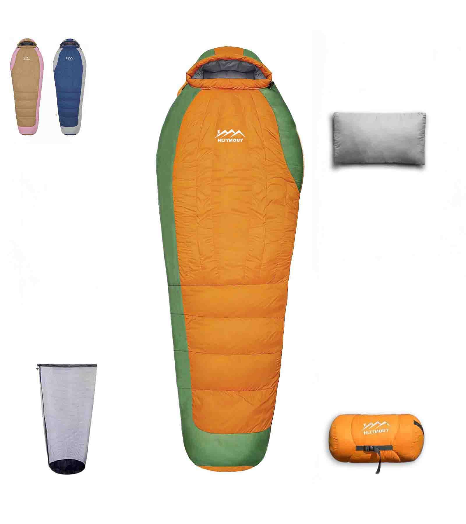 HLITMOUT Ultralight Down Sleeping Bag with Pillow,Lightweight Small Sleeping Bag for Woman,Man,Kids,Boys and Girls Hiking, Backpacking and Camping Outdoorg) (Orange 0℃, Regular)