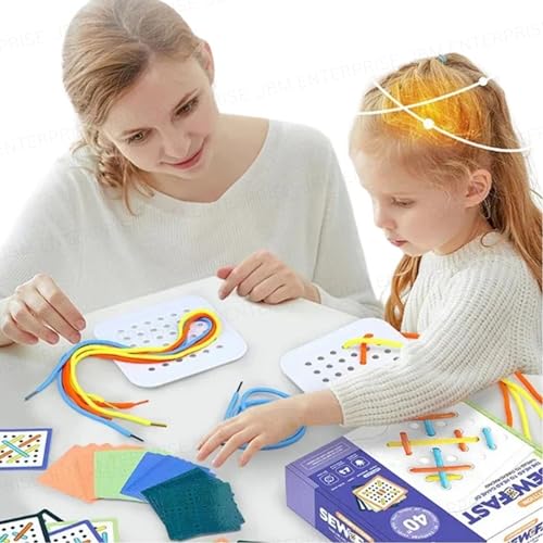 Image of Sew Fast Speed Threading Game for Kids, Lacing Board Game with Pattern Cards | Educational Toy for Hand-Eye Coordination, Motor Skills & Brain Development | Family Puzzle Challenge Game