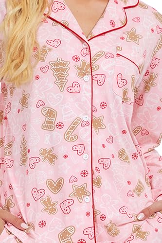 Image of LUBOT Christmas Pajamas for Women 100% Cotton Pajama 2 Piece PJ Set Soft Long Sleeve Button Xmas Print Loungewear XS-XXL