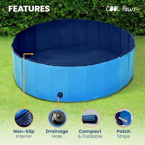 Cool Paws Hunde Planschbecken Klein 80x30cm - Langlebiger Faltbarer Kunststoff Planschbecken für Hunde und Kinder, Auslaufsicher und Pannensicher Hundepools, Ideal für Innen & Außen - Blau