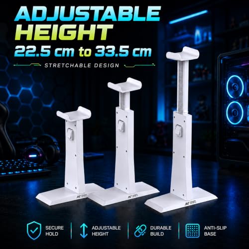 Image of ANT Esports Universal Headset Stand for Gaming Headphones, Adjustable Height 22.5-33.5 cm, Durable ABS, Anti-Slip Rubber Base, 2-Piece Detachable Design, White, 1 Year Warranty
