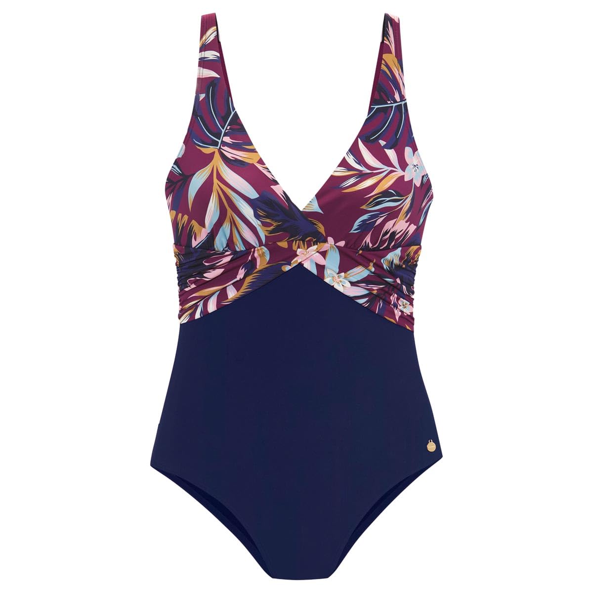 Lascana Damen Badeanzug Odetta – Figurschmeichelnder Badeanzug mit modischem Front-Print und farblich abgesetzten Seiten – Hoher, angenehme Passform – Perfekt für Strand & Schwimmbad