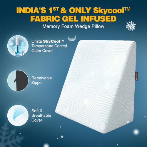 Image of Orista CoolTech Wedge Pillow for Back Support & Acid Reflux Relief | Self-Cooling Fabric with 4C Cooler Surface | High Density Memory Foam Bed Wedge Sleeping Reading Snoring GERD & Leg Elevation
