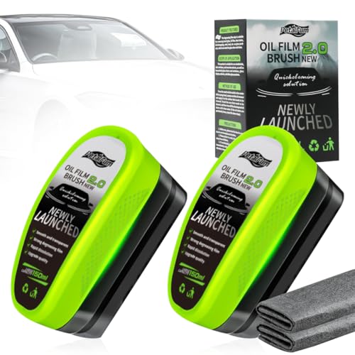 2 Pezzi 150ml Spazzola di Pulizia Della Pellicola Olio Con 2 Panni, Automotive Oil Film Cleaning Brush, Detergente Per Parabrezza Auto, Pulitore Pellicole D'Olio, per Pulizia Vetro, Finestrini