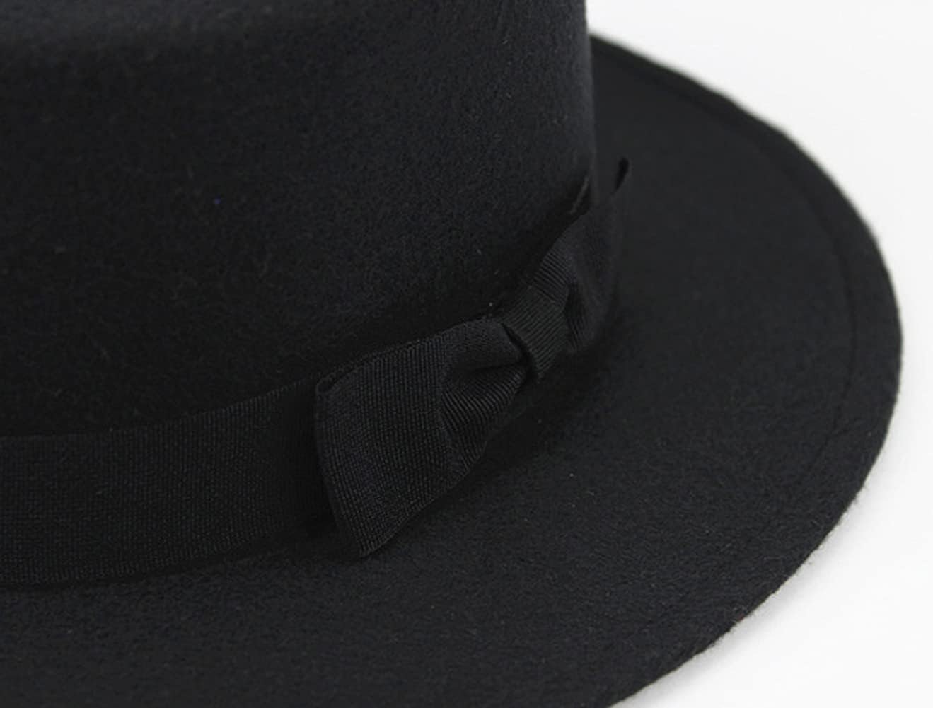 Classic Black Fedora Hat Unisex Wide Brim Flat Top Panama Hats with Bow Vintage Jazz Derby Cap for Wedding Party Performance - Image 4