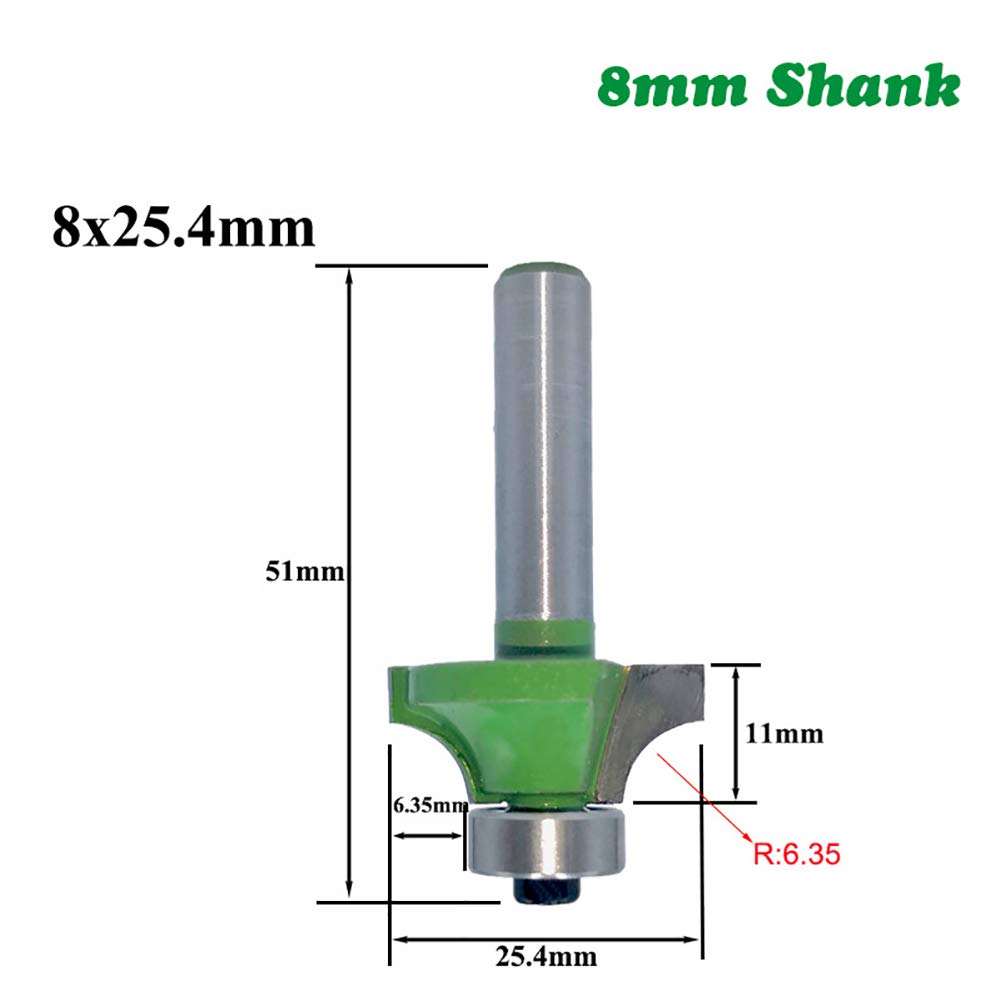 6 Pezzi 8 mm Gambo Router Bit Set, punte arrotondate per fresatura a bordo arrotondato, Convesso con Cuscinetto lavorazione del legno Fresa Tools