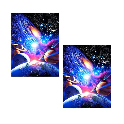 GIEAAO 2pcs 5D Diamond Painting Kit Galaxy, Paint with Diamonds Art Solar System, Paint by Numbers Universe Full Drill Round Rhinestone Craft Canvas for Home Wall Decor 12x16 inch