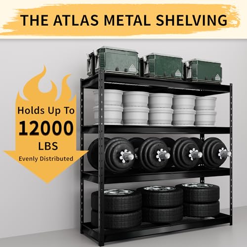 Image of The Atlas 72 inch W Metal Garage Shelving Unit Load 12000 Lbs, Heavy Duty Storage Rack, Adjustable Industrial Shelves for Warehouse Shop Basement, 72 inch W x 24 inch D x 72 inch H, Grey