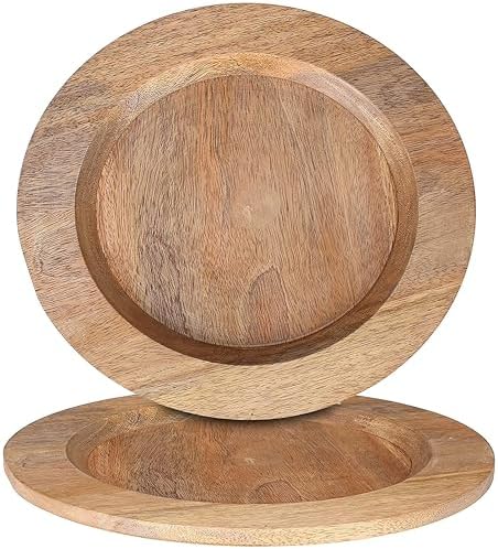 Alpha Living Round Wood Charger Plates Set Of 4 - 11 Inch Natural Wood Serving Plates For Dining & Decor