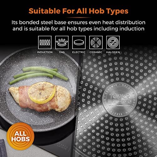 Tower Cerastone T81222 Forged Frying Pan with Non-Stick Coating and Soft Touch Handles, 20cm, Graphite