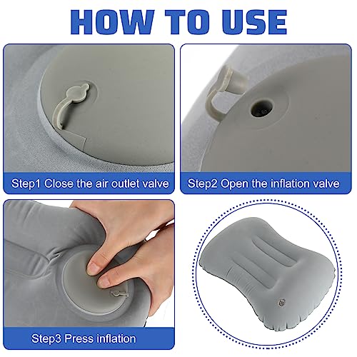Leinuosen 4 Pack Compression Ultralight Camping Pillow Lightweight Inflatable Travel Pillow Compressible Camp Pillow Backpacking Pillow Hiking Pillow For Neck Lumbar Support Sleeping Airplane, Gray #TOP3