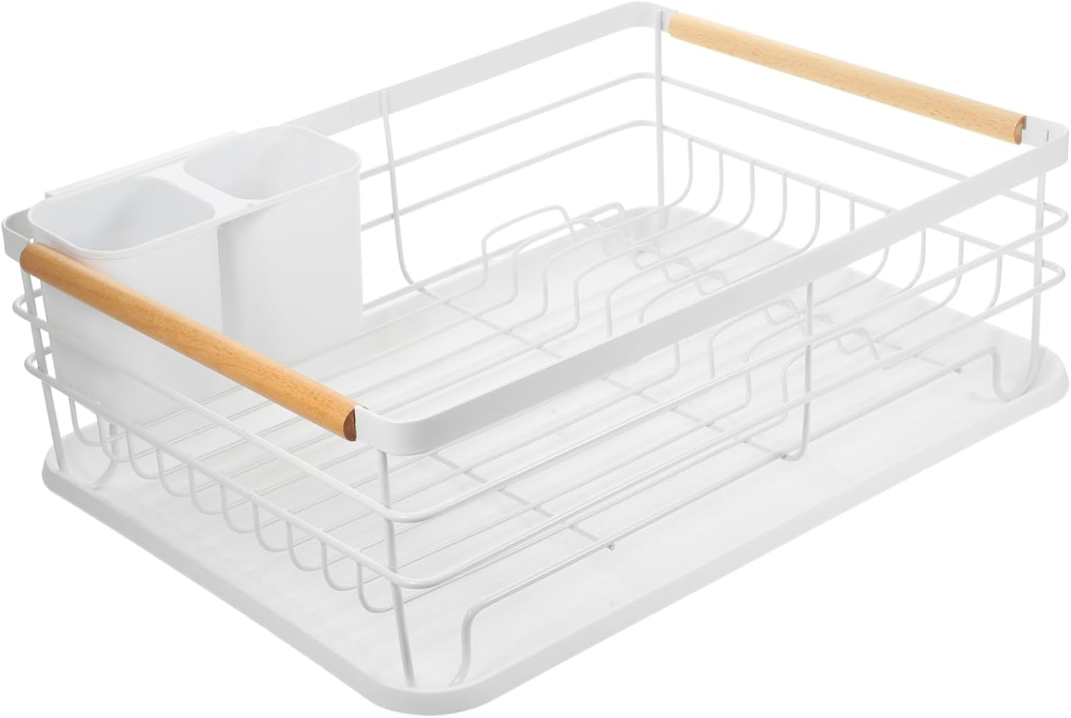 Garneck Kitchen Dish Drainer Cutlery Holder Drying Rack for Kitchen Countertop Sturdy Dish Rack Bowl White