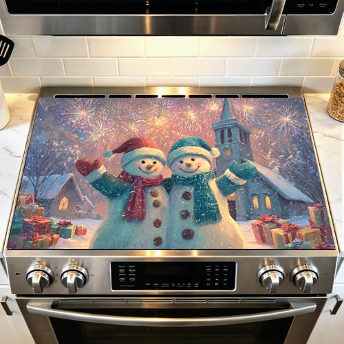 Image of Snowman Christmas Fireworks Celebration Stove Cover 28.35x20.47in