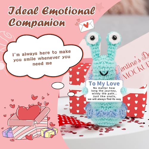 Image of Hoedia Positive Crochet Animal Gifts for Her Him Boy Girl Friend, Christmas Home Decorations Emotional Inspirational Support Snail, Women's and Men's Present for Valentine Birthday Anniversary