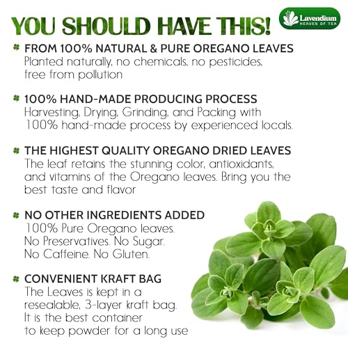 Image of Lavendium, Premium 8oz Dried Oregano Leaves, 100% Natural & Pure Oregano Herb, No Additives or Preservatives, Non-GMO, Plant-Based & Vegan, Perfect for Pizza, Pasta, Marinades & Seasoning