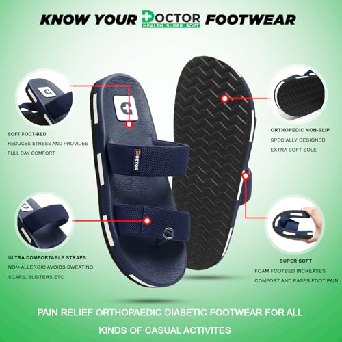 Image of DOCTOR HEALTH SUPER SOFT Men's Double Strap Casual Slides | Lightweight Cushioned EVA Slippers | Anti-Slip Comfortable Open Toe Sandals for Indoor Outdoor Everyday Wear