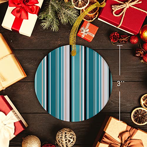 2022 Christmas Tree Hanging Ornaments, Rectangle Gradient Color Block 3" Round Double-Sided Ceramic Ornaments Christmas Keepsake Gifts Decor Blue Green Geometric Stripes Pattern #TOP4