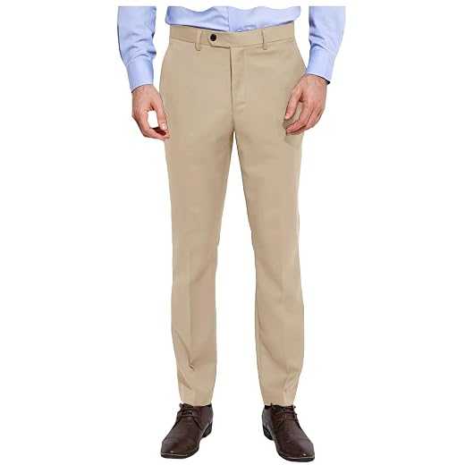Calça masculina de ajuste clássico, elástica, para trabalho, resistente a rugas, leve, casual com bolsos