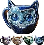 Geode Cat Mug,Mineral Crystal Coffee Mugs,Cute Kitten Shaped Ceramic Gem Tea Mugs,Elegant Cat Face Resin Coffee Drinking Mug for Cats Lover and Home Office or Gifts (Blue)