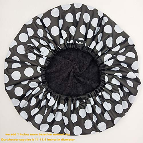 Shower Cap For Women Terry Lined Reusable Plastic Waterproof Bath Cap Washable Black White Ladies Best Showercaps Hair Cover #TOP2