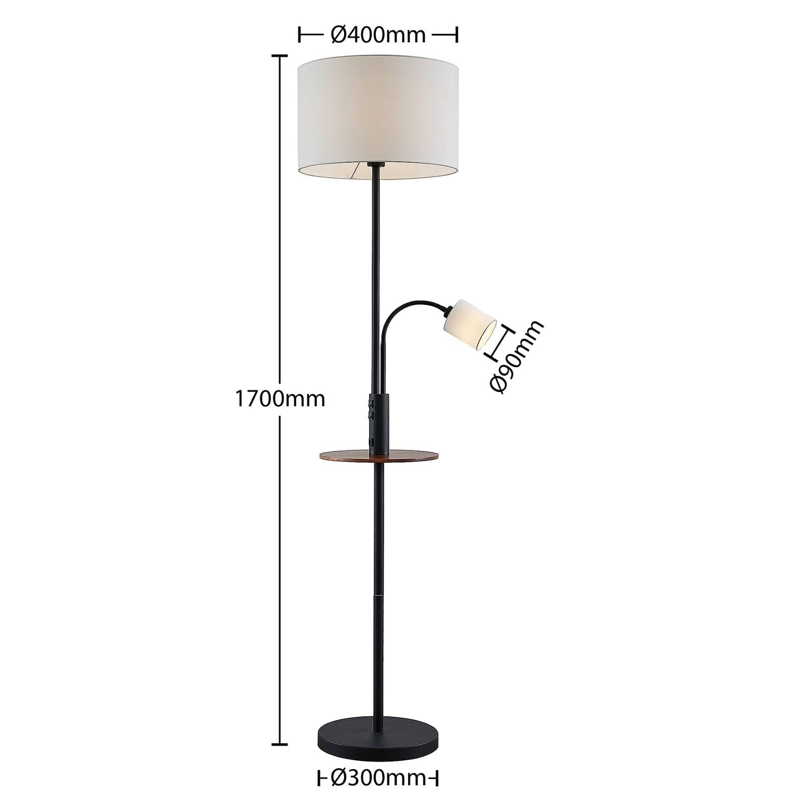 Lindby Lámpara de pie Aovan con estación carga USB (Moderno) en Negro hecho Metal e.o. para Salón & Comedor (1 llama, E27) lámpara textil