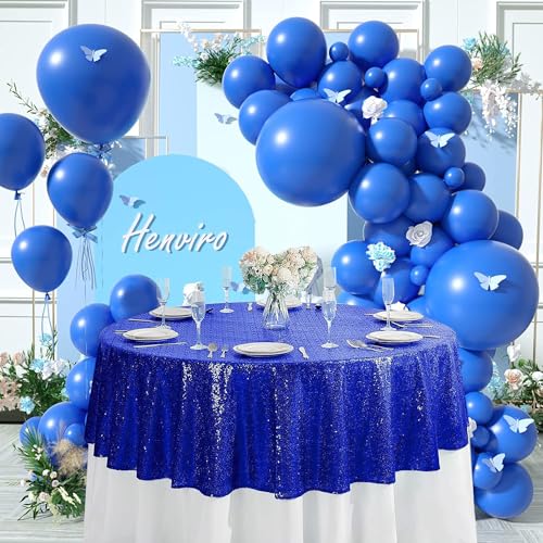 Pufogu 50" Round Royal Blue Sequin Tablecloth Glitter Royal Blue Table Cloths for Birthday Wedding Bridal Baby Shower Party Decorations by Pufogu - Used condition - Image 8