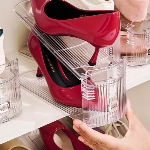 TOOKNIN Adjustable Shoe Slots Organizer,12PACK Transparent Shoe Stackers Shoe Rack