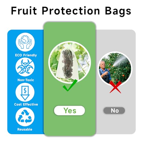 Image of 100PCS Fruit Protection Bags with Drawstring, 6x8 Inch Green Organza Produce Bags for Fruit Trees, Mesh Netting for Garden Protection