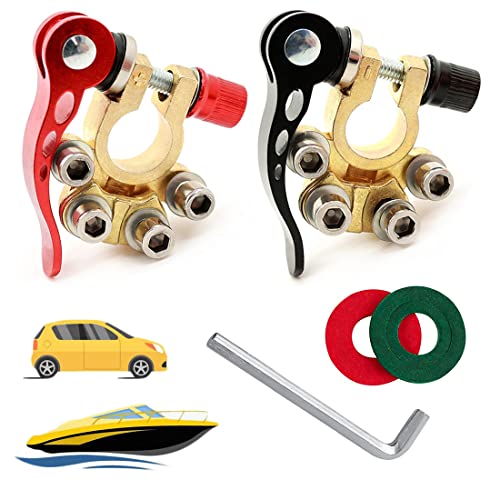 2 Piezas Bornes Bateria, FUKPO Liberación Rápida Bornes Bateria Coche 12V, 4 Vías Conectores Terminales de Abrazadera Batería Positiva Negativa Tipo SAE/JIS A para Coches Barcos Camiones Furgonetas Cover
