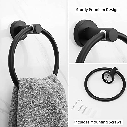 Yytong Matte Black Towel Ring For Bathroom, Sus304 Stainless Steel Hand Towel Holder Wall Mounted,Kitchen Bath Towel Holder Hangers Wall Mount，Modern Simple Round Kitchen Hand Towel Ring #TOP5