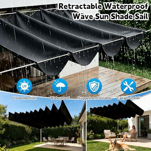 Voile d'ombrage rétractable 3x4m rectangulaire imperméable noir - 5