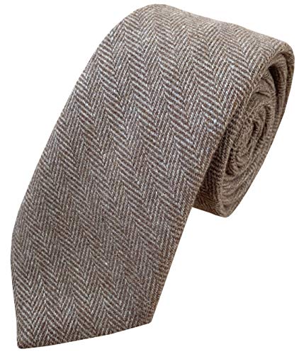 Cravate en laine à chevrons marron homme pour costume en tweed automne hiver