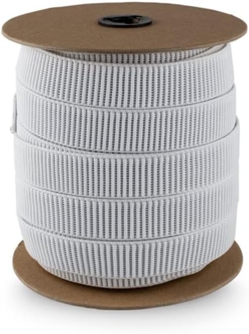 Non-Roll Elastic 1" White-Heavy Duty Ribbed Elastic (36 Yards on a Roll)- Made in USA