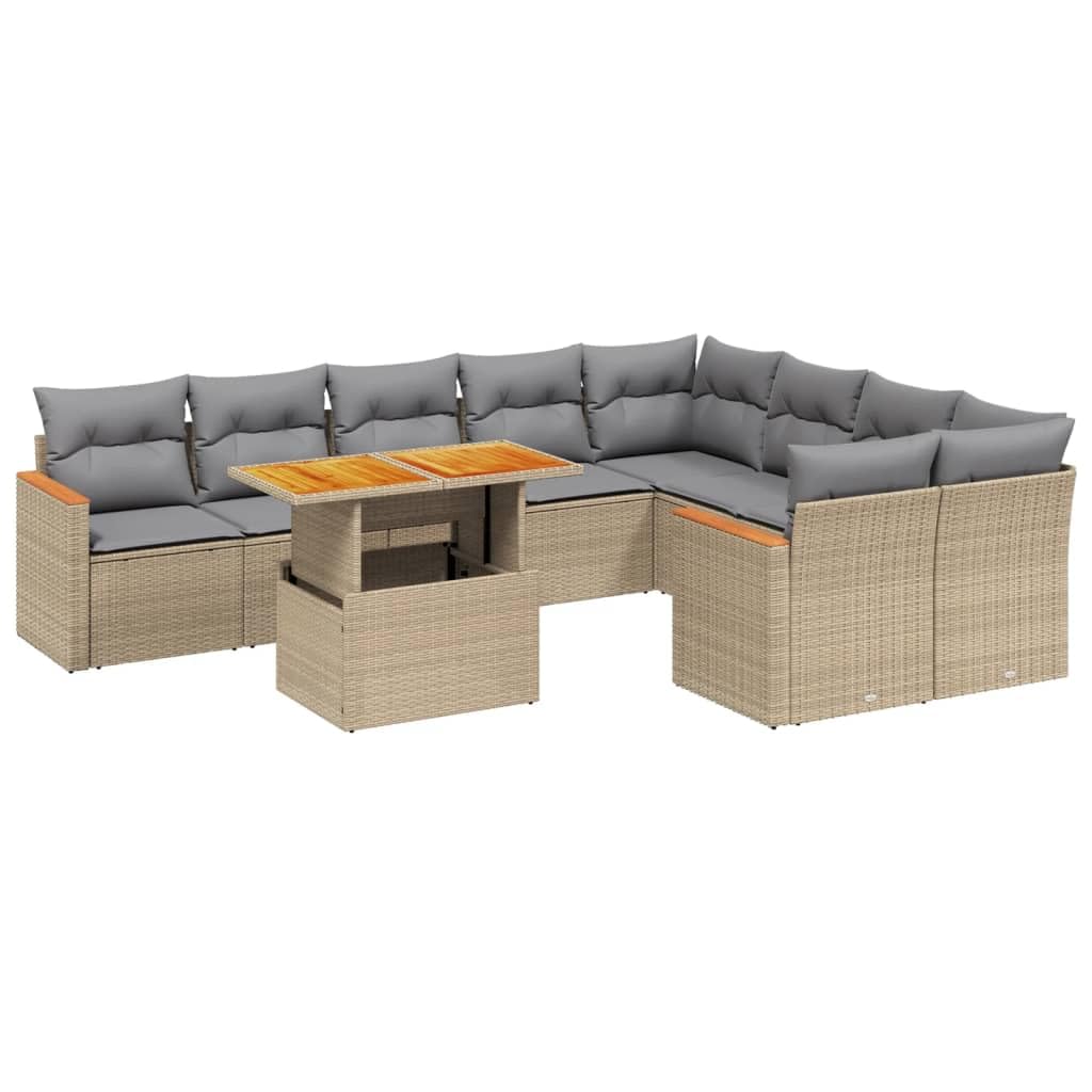 Set Divano da Giardino 10 pz con Cuscini Beige in Polyrattan,Set di Conversazione per Patio,Set Salotto da Esterno,Set Divano da Giardino Esterno-3273236