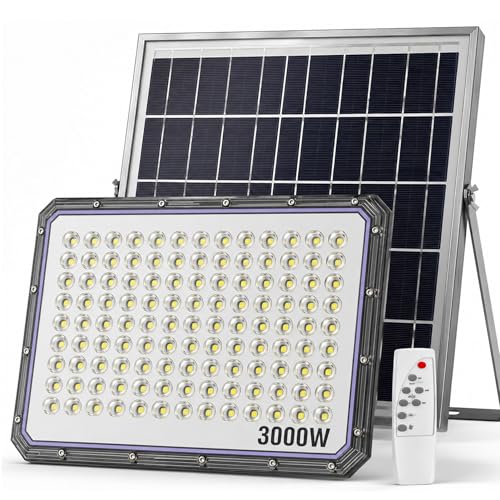081 Store - Faro LED Esterno con Pannello Solare 3000W, IP66 Impermeabile, 224 LED, Luce Bianca 6500K, Telecomando, Autonomia 12 Ore